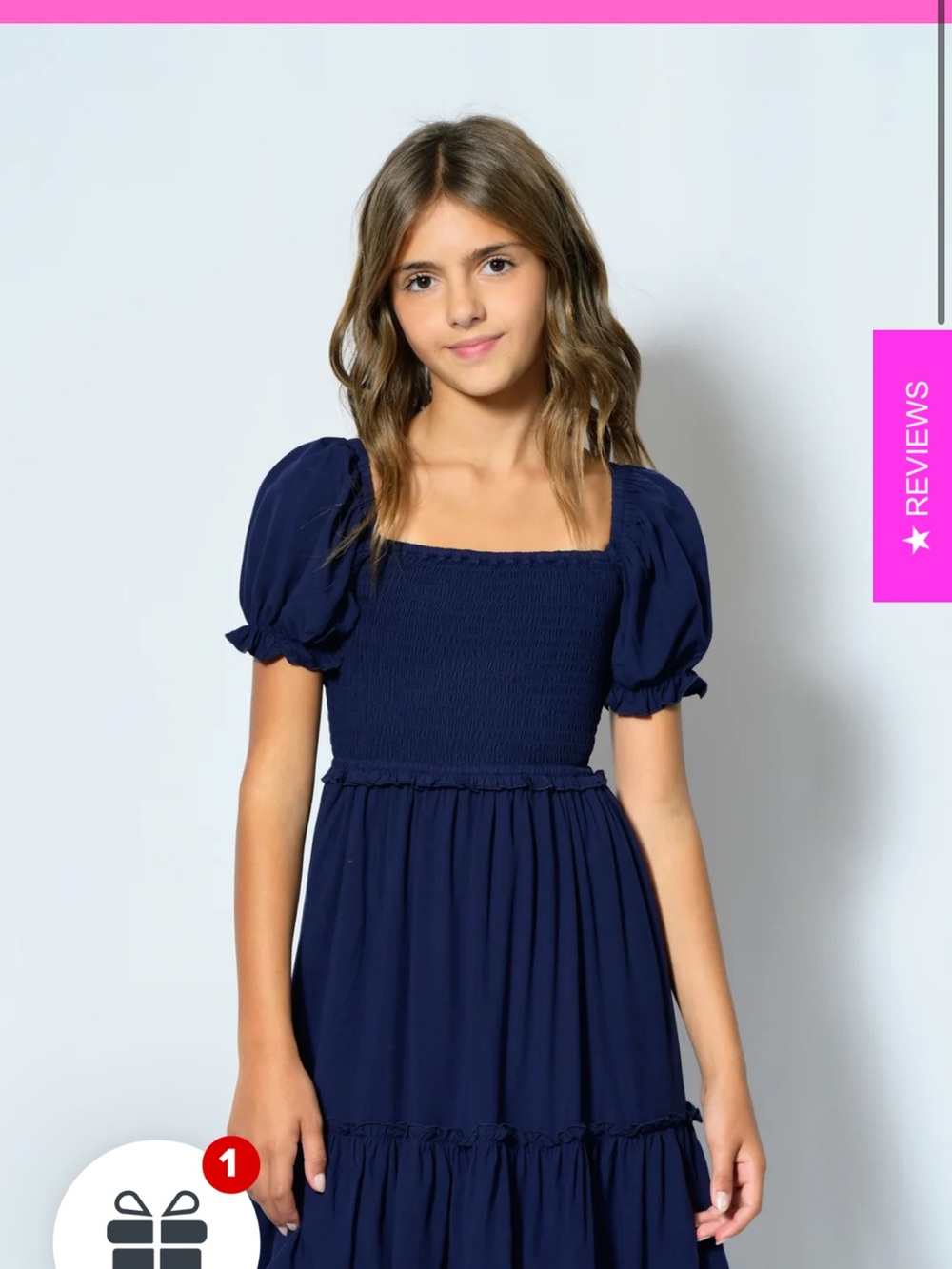 Katie J NYC Molly Navy Smocked Puff Sleeve Dress Juniors